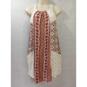 Hint of Mint womens medium bohemian lace knit orange white floral sleeveless‎